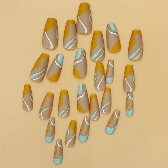 Acrylic Long Tapered Square Tip Skin Tone Art Swirl Manicure Professional Nails - Picture 4 of 6